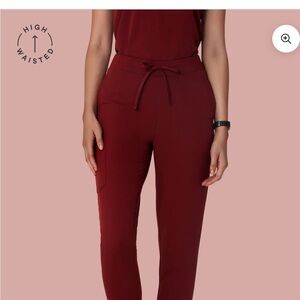 Brick red high waisted jogger scrubs